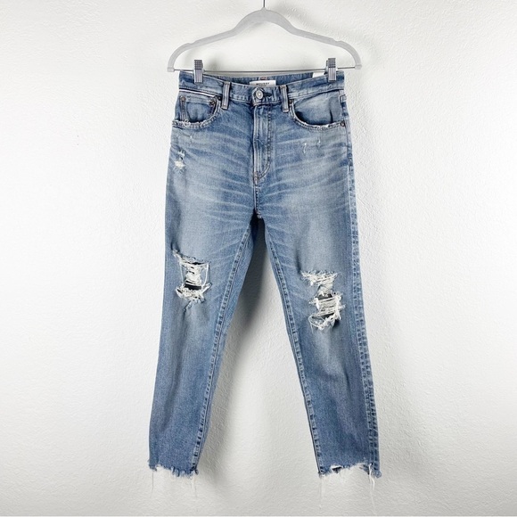 Moussy Vintage Carter Friend High Rise Waist Slim Ripped Jeans in Blue Size 25 - Picture 3 of 10